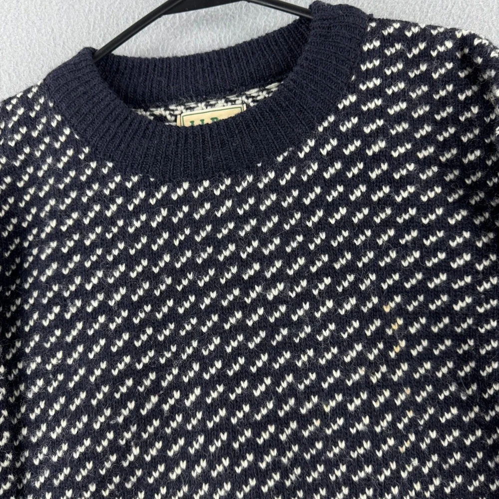 Vintage LL Bean Sweater Mens Medium Blue Birds Eye Wool Rayon Fisherman Norway - Picture 2 of 13